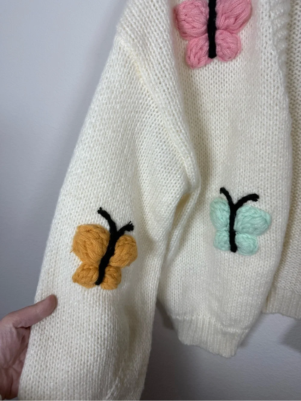 Luna Ivy Chunky Knit Butterfly Cardigan 3D Novelty Open Front Size S